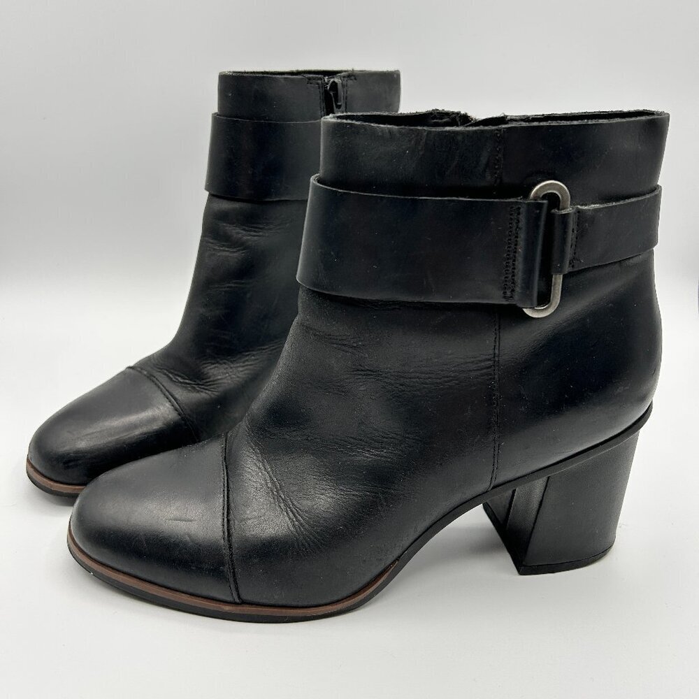 Korks Boots Womens 8.5M Black Leather Heeled Ankle Booties Side Zip